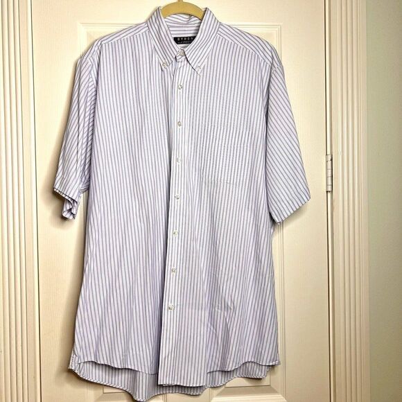 Byron and Poole White with Blue Stripes Short Sleeve Cotton Shirt - Picture 1 of 4